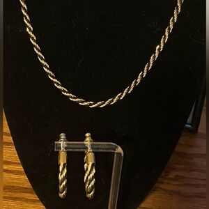 Trifari Black/Gold Twisted Rope Necklace & Earrings Set